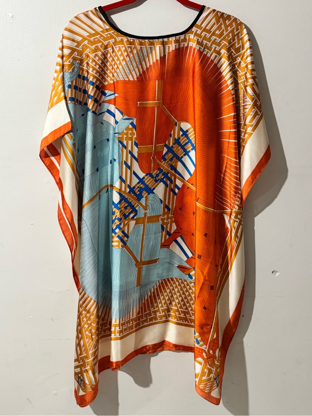 Woman’s Boho Vibrant Orange & Blue Short Mini Dress